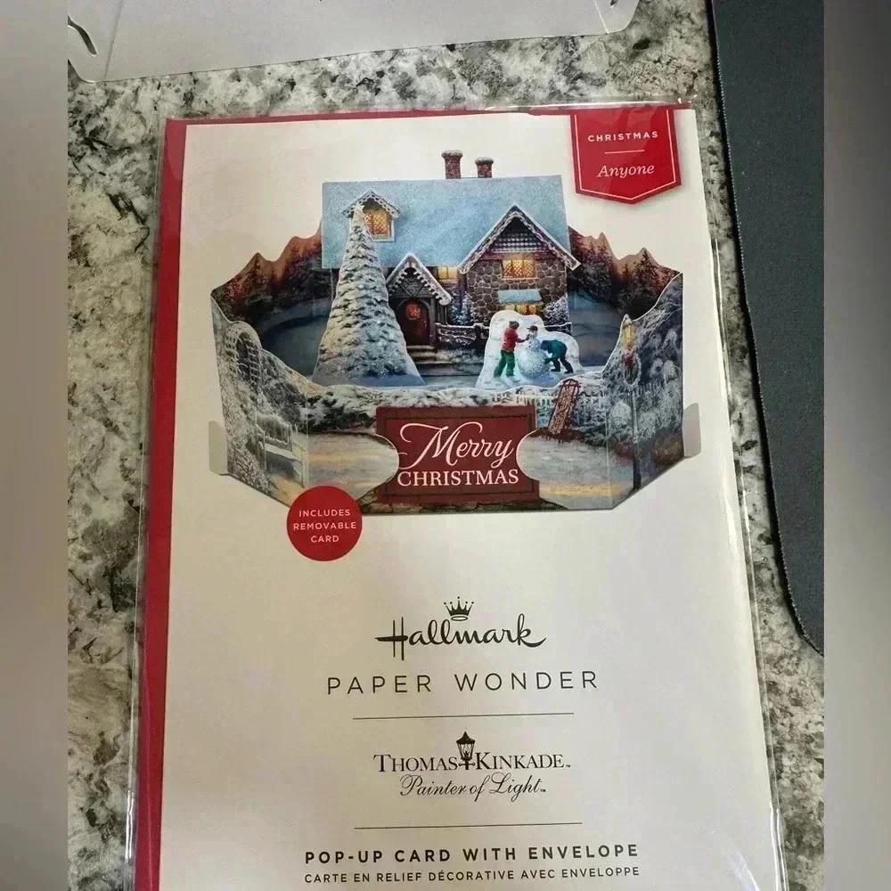 thomas kinkade painter of light christmas pop up hallmark card collectible